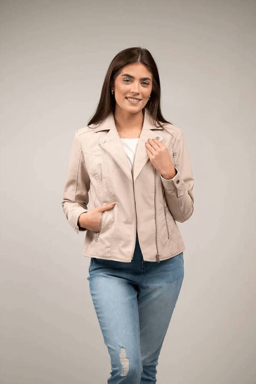 NEW PINE APPAREL diamonds and motorcycles pleather jacket - plus in beige